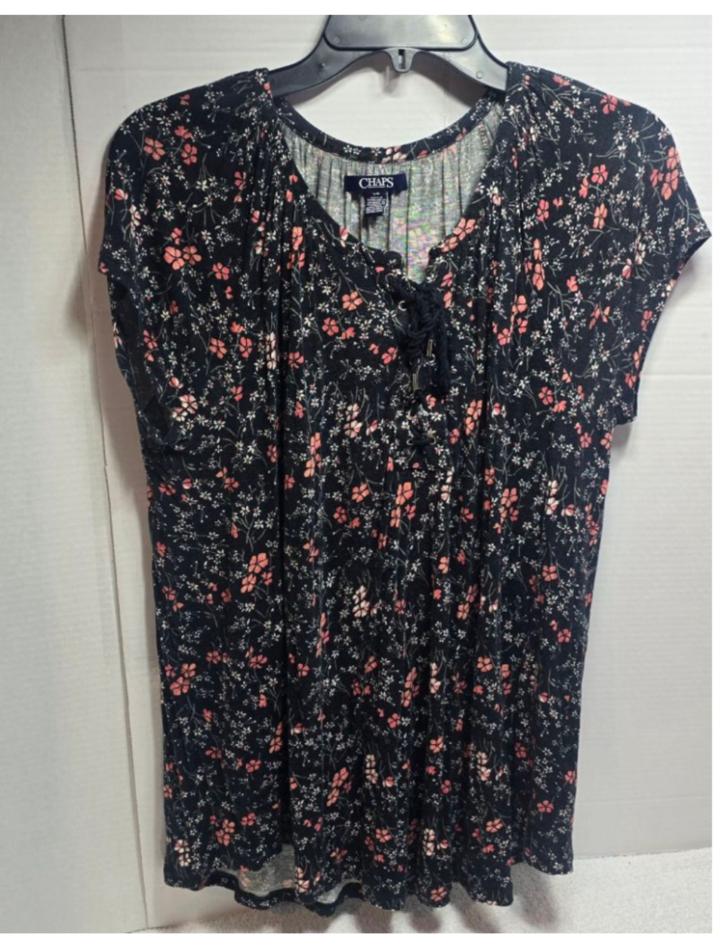 Women's Chaps Black Coral Floral Short Sleeve Tee L